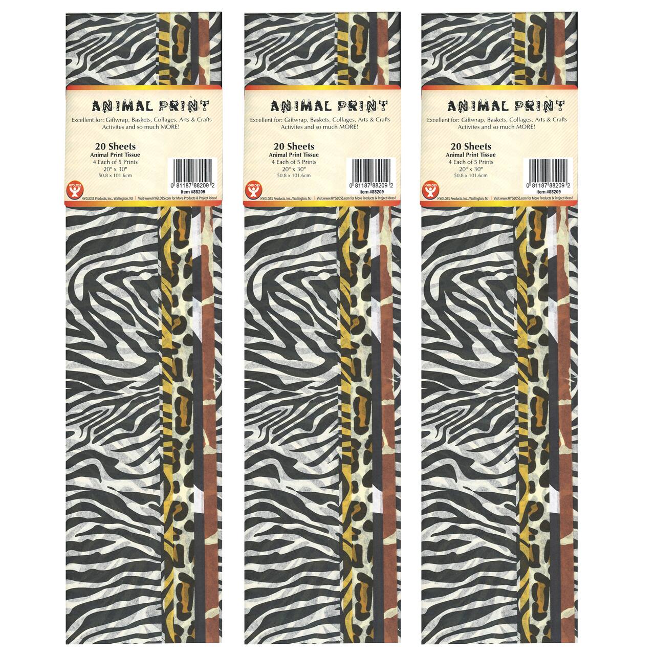 Hygloss Animal Skins Designs Tissue Paper, 3 Packs of 20